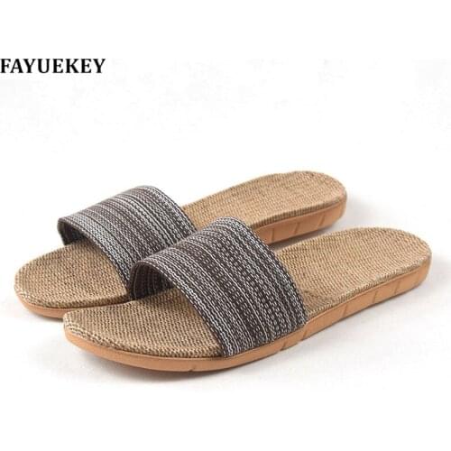 FAYUEKEY New Fashion Summer Home Linen Non-slip Breathable Slippers Men Indoor\Floor Beach Boys Open-toed Slippers Slides Shoes