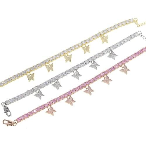 New cz Tennis Butterfly Anklet Rhinestone Jewelry for Women Crystal Butterfly Pendant Anklet Beach Foot Chain Bracelet