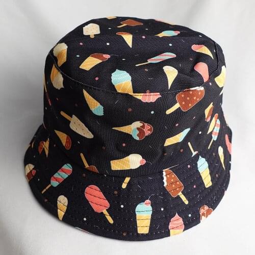 Summer Ice Cream Print Panama Bucket Hats For Women Fashion Reversible Bob Chapeau Femme Hip Hop Cap Gorro Men Fisherman Hat