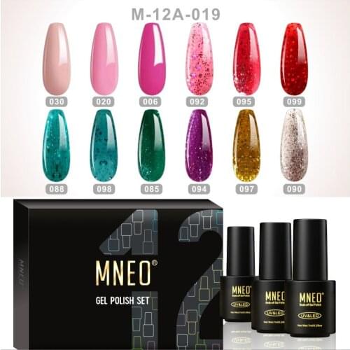 Semi Permanent UV Varnishes Gel Nail Polish Red Green Glitter Sequin Shiny Shades All for Manicure Enamel Varnish Hybrid 12 PCS