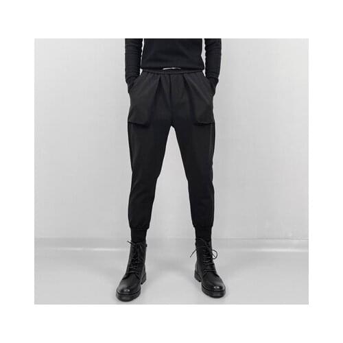 Dark wind casual trousers winter stretch tight waist everted pocket design cashmere thickening tide logo small feet harun trouse