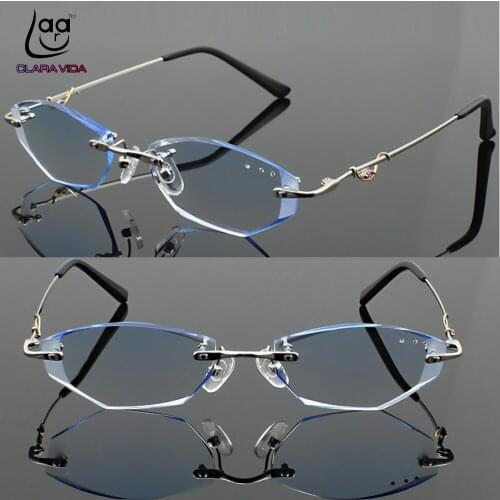 Luxury PRIVATE Custom Manual Pure Titanium Frame Diamond Cut High-elastic Tinted Lenses Ladies Prescription Glasses Photochromic