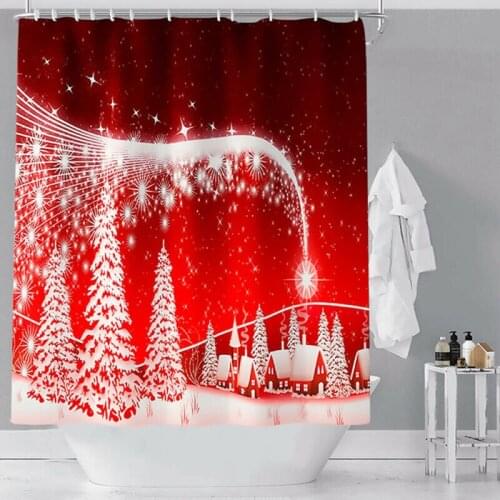 180x180cm Christmas Shower Curtain Waterproof Bathroom Snowflake Pattern Christmas Decor