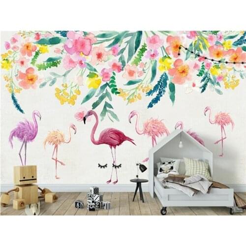 Custom Modern Photo Wall Mural Hand Painted Flamingo Flowers Photo Wallpaper Embossed Wall Paper TV Background Wall Mural