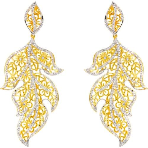 Bride Talk Luxury Leaf Dangle Women Earrings AAA Cubic Zirconia Shiny Crystal Charming Bridal Earring Jewelry For Wedding Party