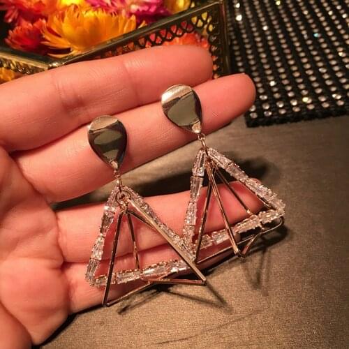 European and American exaggerated geometry triangular round earrings three-dimensional hollowed-out earrings nightclub earrings