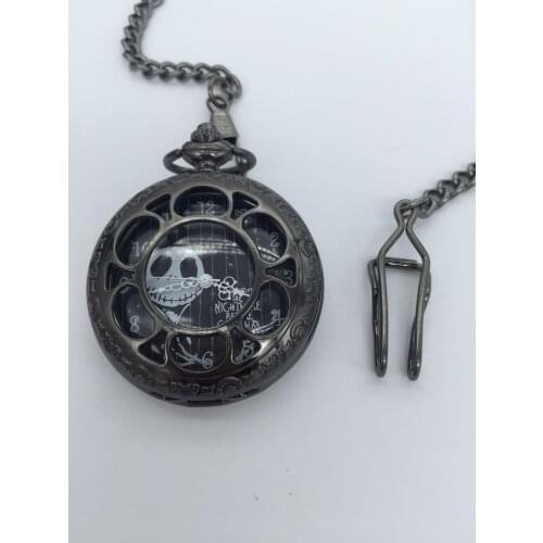 Vintage Black sunflower Hollow out Nightmare Before Christmas pocket watches FOB chain