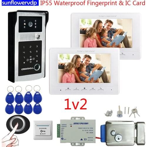 IP55 Waterproof Video Intercom Fingerprint IC Code Monitors Video Door Phone Handset For Intercom Apartment+Electronic Door Lock