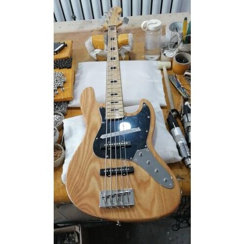 Top quality FPJB-5019 original color solid Ash wood body black plate maple fretboard 5 strings Active Jazz bass, Free shipping