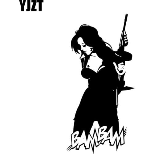 YJZT 7.3*15CM Bam Gun Girl Covering The Body Car Sticker Vinyl Good Quality Decals Fashion Black/Silver C20-0135