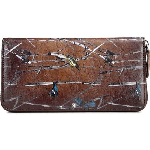 Female Purse Multi-Cards Women Wallets Printing Designer Money Clips Wrist Bags Long Clutch Genuine Leather Handy Zipper Bag