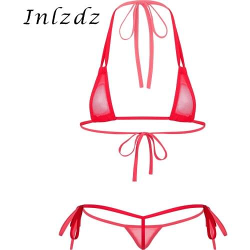 Womens See-through Triangle Swimwear Mesh Strappy Sexy Micro Bikini Set Swimsuit Bathing Suit for Beach Sunbath Swimming Pool