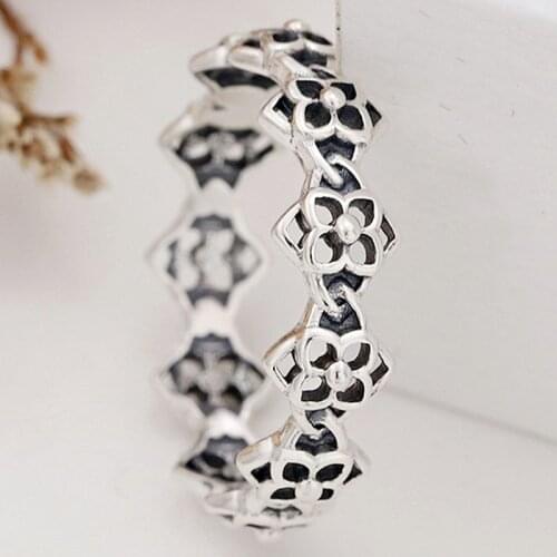 Original Openwork Flower Petals Band Rings With Crystal For Women 925 Sterling Silver Ring Wedding Party Gift Europe Jewelry