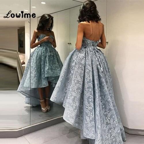 High Low Lace Prom Dresses Formal Evening Gown Party Dress For Wedding Real Image Vestido Longo Dress Elegant Robe De Soiree