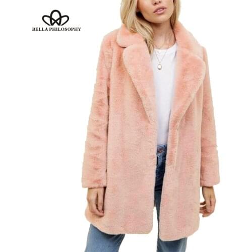 Bella Philosophy Winter 2018 Plus Size Women Pink Fur Women Coat Thick Female Coat Winter Warm Solid WomenS Coats Jacket