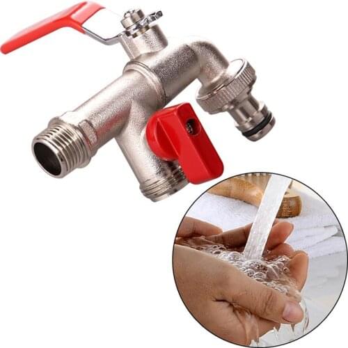 1 Pc 90 Degree Double Valve Water Tap Durable Brass Manual Adjust Faucet for Home Outdoor Garden Bathroom Tools Accessories