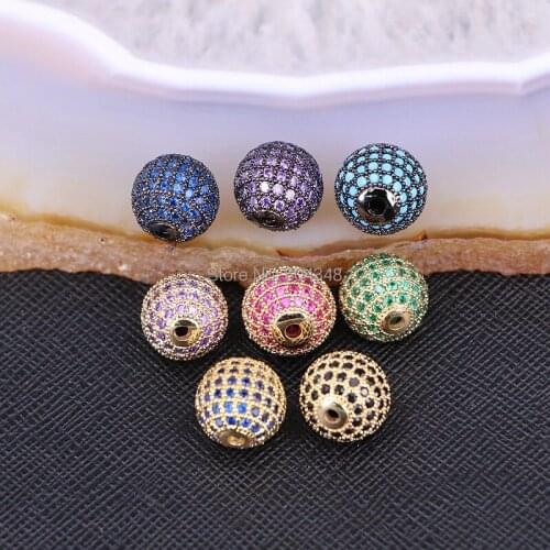 10PCS ZYZ183-9787 Fashion CZ Round Disco Balls, Copper Micro Pave Cubic Zirconia Metal Beads DIY Jewelry Bracelet Necklace