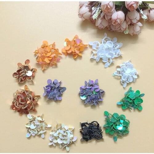 15pcs Sequin Patches Beaded Cloth Flowers DIY Clothing Accessories Sweater Decorated 3D Flower Patch for Clothes Bags Sock