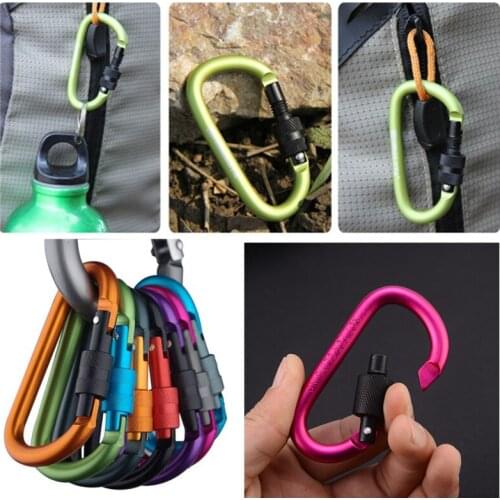 2Pcs Aluminum Carabiner D-Ring Key Chain Clip Locking Type D Quickdraw Carabiner Bottle Buckle Travel Kit Camping Equipment