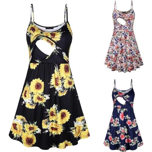 2021 Women Maternity Breastfeeding Dresses Summer Elastic Breathable And Comfortable Printed Sling Breastfeeding Outfit