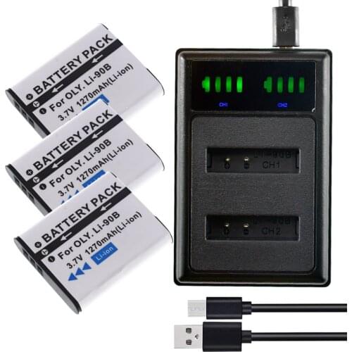 3x LI-90B battery for Olympus LI-92B SH-50 XZ-2 iHS TG-Tracker SP-100EE + LED USB Charger