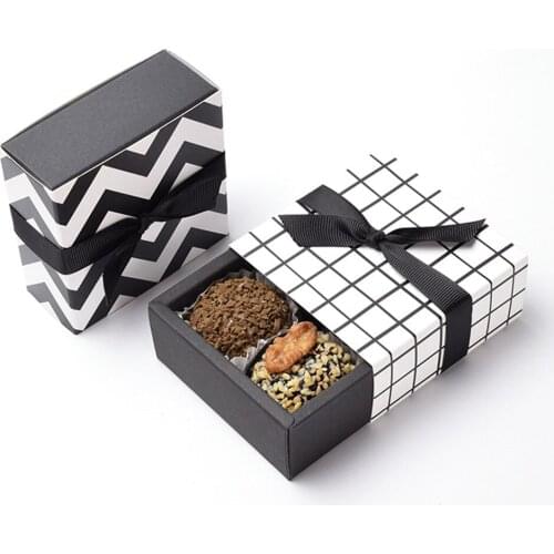 5pcs Black-and-white Lattice Drawer-type Carton Sweet Drawer Box Wedding Decoration Candy Box Birthday Party Favor Gift Box