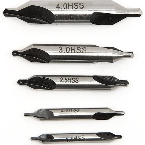 5pcs HSS Combined Center Drill Bits 60 Degree Countersink Bit Set Metric 1.5mm 2mm 2.5mm 3mm 4mm