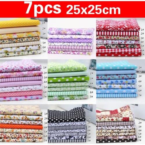 7pcs/set 25cmx25cm Cotton Fabric Printed Cloth Sewing Quilting Fabrics for Patchwork Needlework DIY Handmade Material