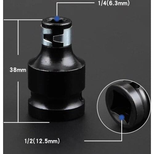Screwdriver Bit Conversion Tool Adaptor 1/2" Inch Square Drive to 1/4" Inch Hex Shank Quick Release Chuck Impact Socket Adapter