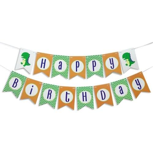 1 set Happy Birthday Banner Cartoon dinosaur banner Animal Paper Garland Jungle Party Decoration Baby Party Children Favor