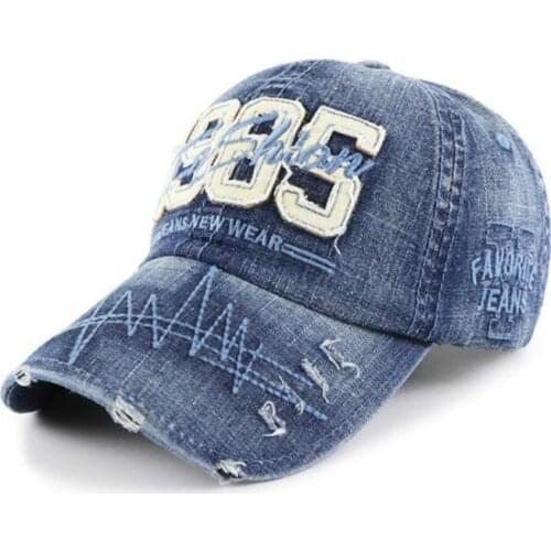 Distress Denim Baseball Hat Cap For Men Vintage Washed Letter Jean Snapback Cap Retro Curved Brim Sun Hat Women Trucker Cat Bone