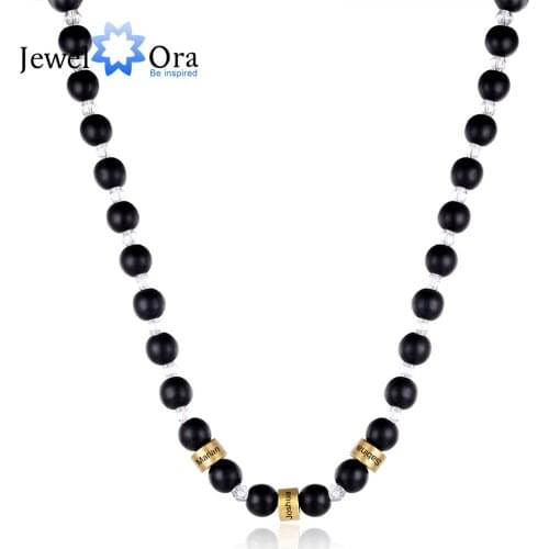 JewelOra Customized Engraving Name Beads Chain Necklace Personalized Mothers Necklaces Handmade Jewelry Gifts for Women