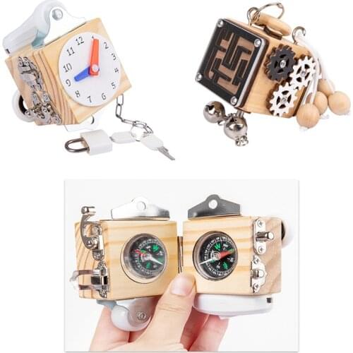 Wooden Busy Cube Montessori Toy Color Shape Hands Ability Training Lock Box Fidget Learning Education Toys For Children