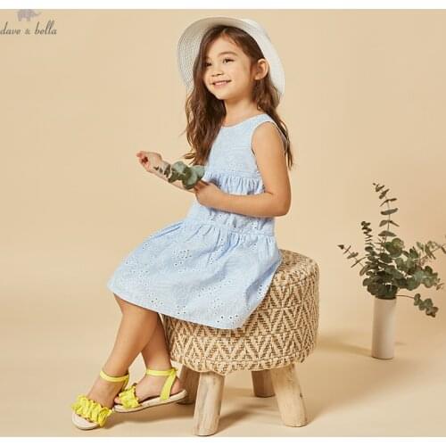 DKH17055 dave bella summer girls 5Y-13Y fashion cartoon bow draped dress children sweet dress kids infant lolita clothes