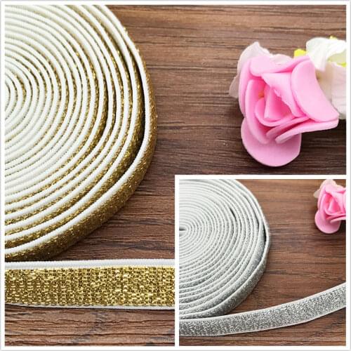 New DIY 5 Yards 10MM Gold and Silver Multirole Foldover Elastic Spandex Satin Band Craft