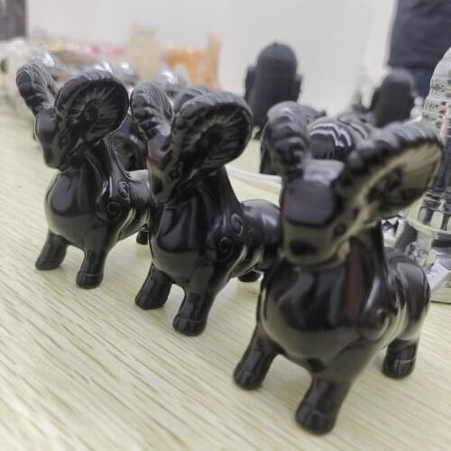 Sheep Figurine Natural Stone Black Obsidian Crystal Healing Carved Animal Statue Rock Decor