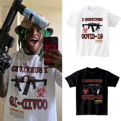 Travis Scott T Shirt men hip hop I Survived 19 vintage tops white shirt summer guns streetwear