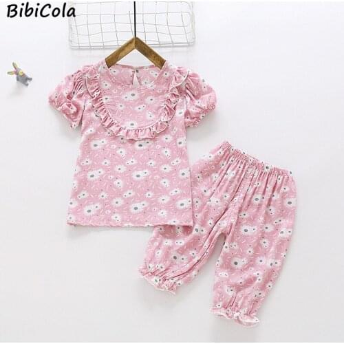 Summer Pajamas Sets Girls Cute Print Short Sleeve + Pants Sleepwear Children Homewear Clothes Baby Girls Cartoon Clothing Suits