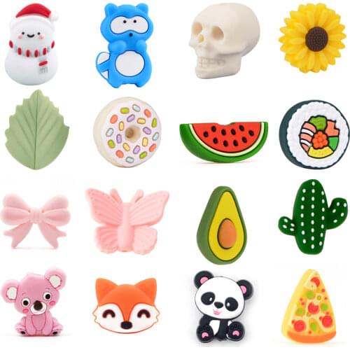 LOFCA 10pcs Cute Silicone Beads Food Grade Teether Baby Animal BPA-Free Baby Teething Toy Pacifier Chain Accessories
