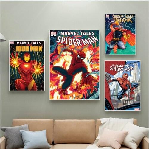 Marvel Avengers Canvas Art Captain America Spider-Man Superhero Poster Print Art Wall Picture Decoracion Hogar Moderno