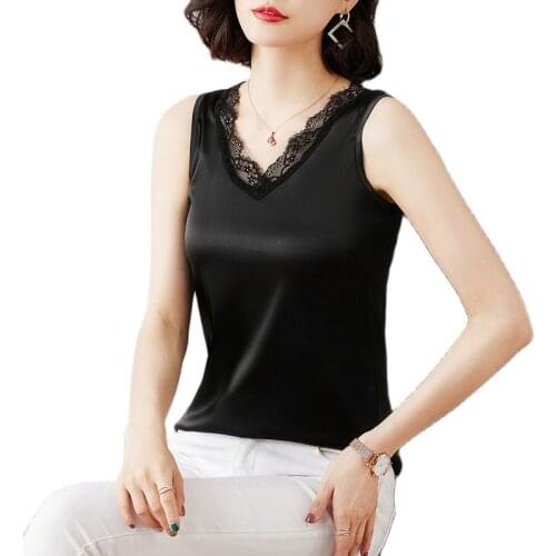 Summer New Lace V-neck Vest Women Sleeveless T-shirts Female Cotton Casual Clothes T-shirts Women Tops Lace Clothing P3 217