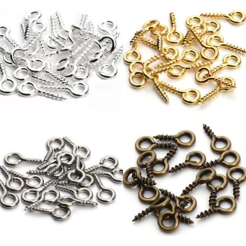 200pcs/lot 10*4mm 4colors Metal Screw Eye Pins For Pendant Iron Screw Eye Hooks Clasps Fit Drilled Beads Diy Jewelry Making F256