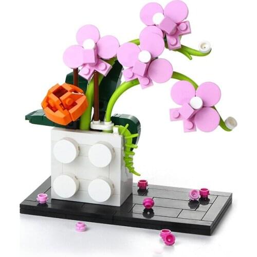 MOC DIY Flower Decoration Home Plastic Vase Building Blocks Bricks Rose Dark Nordic Decorationn Model Ideas Toys for Gift