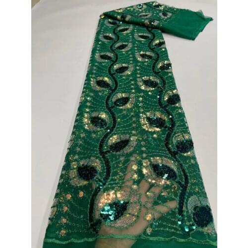Fashion Green African Tulle Lace Fabric Sequins Embroidery French Shiny Net Lace Fabric High-end Mesh Material For Nigeria party
