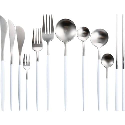 Upscale Food Tableware Set Stainless Steel Butter Knives Chopstick Steak Knife Fork Coffee Spoon Teaspoon SilverwareSets Wedding