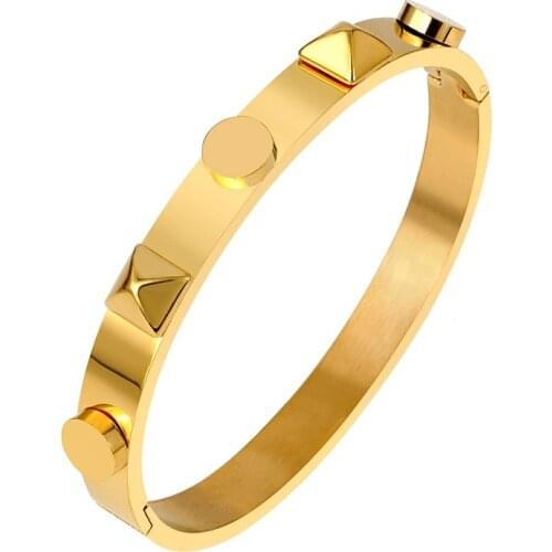 New Fashion Wedding Pyramid Wafer Bangles For Women Stainless Steel Gold Bangle Bracelet of Luxury Women Jewelry Gift