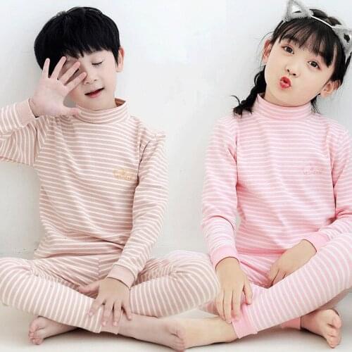 2021 Autumn And Winter New Kids Pajamas Casual Cotton Striped 2pcs Home Wear For Boys Girls Baby Soft Sleepwear Suits Pajama Set