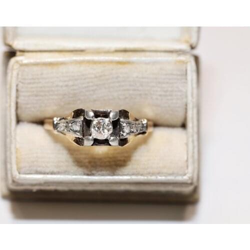 Antique Original Victorian 14k Gold Natural Diamond And Rose Cut Diamond Decorated Pretty Strong Solitaire Ring