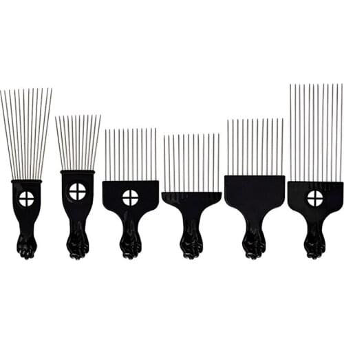 6 styles Salon Use Black Metal African American Afro Pick Hair Comb Insert Curly Hair brush For Hairdressing Styling Tool