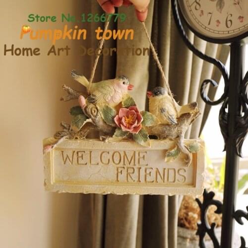 Pastoral style High quality resin birds and flowers welcome to door ornaments,retro bar/Cafe/shop decoration,wall decorations